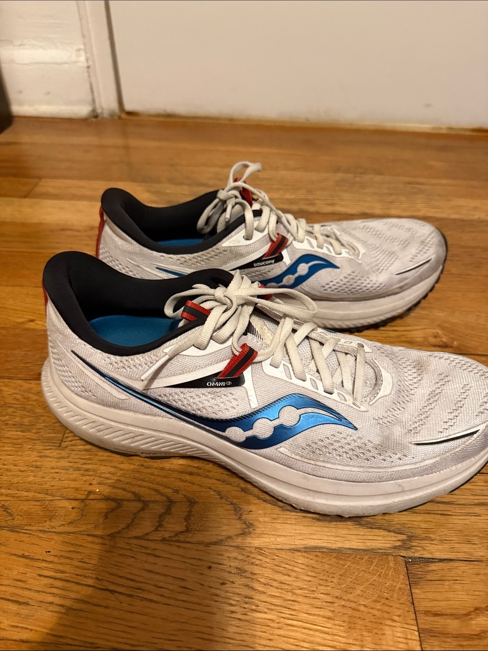 Saucony Men's Athletic Running Shoes — White with Blue and Black Accents